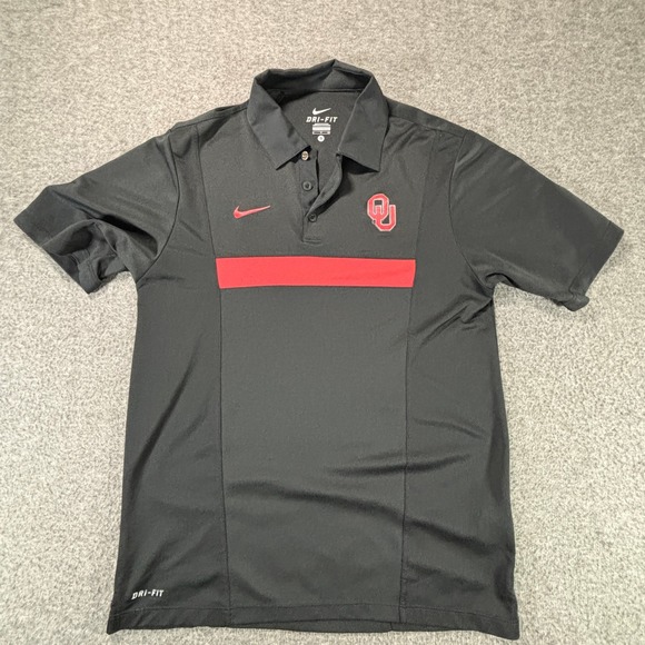 Nike OU Polo Shirt Small Dri-FIT Black‎ Red Oklahoma Sooners Team Golf Coaching - Picture 1 of 9